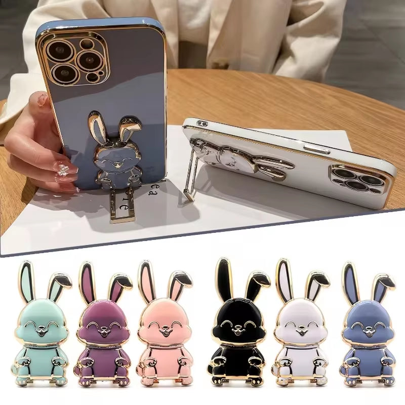 Finger Ring Phone Holder Desktop Ultra-Thin Cartoon Rabbit Phone Stand Foldable Buckle Adhesive Pull Rod Support Frame